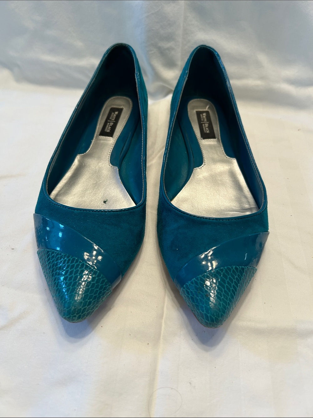 White House Black Market Teal Pointed-Toe Mixed-Material Flats